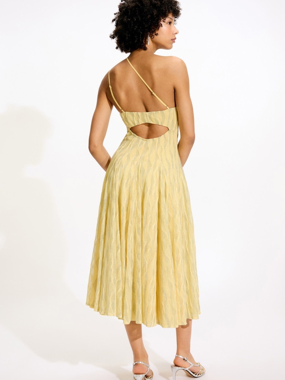 Black Halo Yellow One-Shoulder Midi Dress size L - Picture 6 of 15